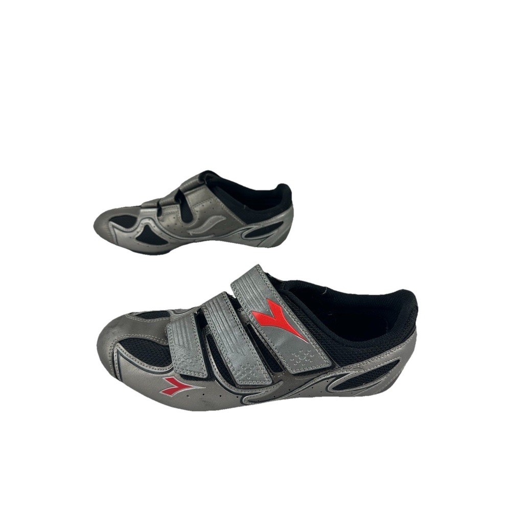 Diadora Cycling Shoes Mens 9/9.5 Womens 10 42 Pewter Silver-Gray & Red Bike Road